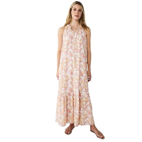Nine West Palm Print Tiered Peasant Ankle Length Maxi Dress N0475 - Picture 1 of 8